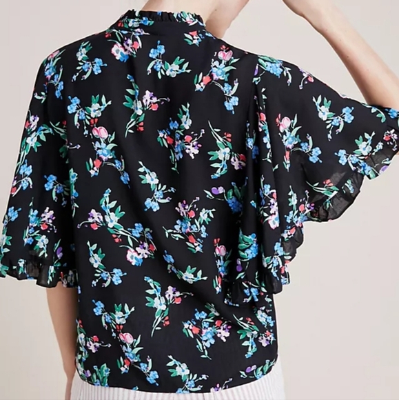 Anthropologie Maeve Aveiro Flutter Sleeve Floral Blouse - Picture 8 of 9